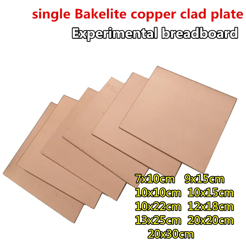 1pcs single Bakelite copper clad plate Experimental breadboard 7x10 9x15 10x10  10x15 10x22 12x18 13x25 20x20 20x30cm test  PCB