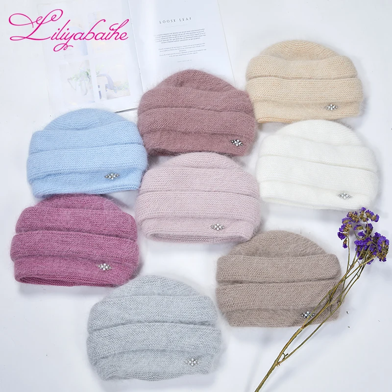 LILIYABAIHE Winter warm Women hats Knitting Angora hat  Bilateral three-dimensional decoration 8 colors