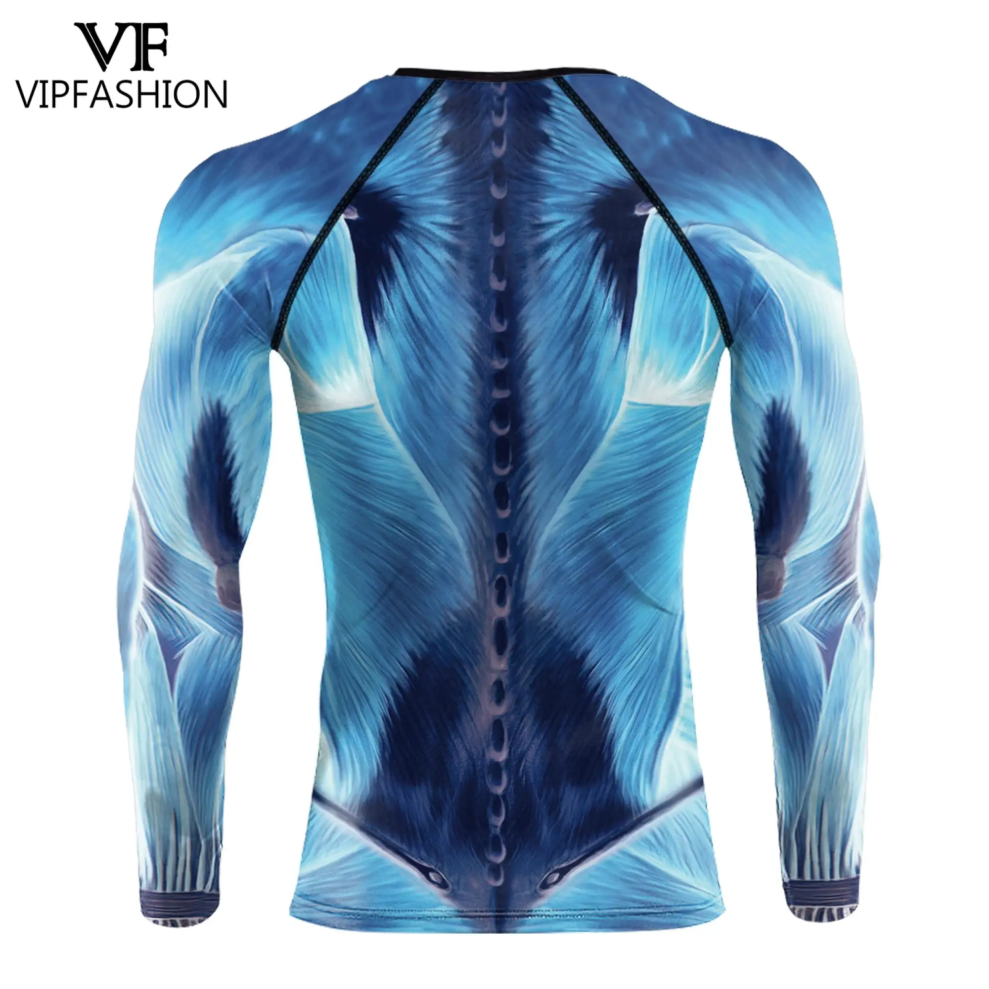 VIP FASHION-Camiseta deportiva de manga larga con cuello redondo para hombre, Camisa ajustada de entrenamiento con estampado 3D, informal, a la moda