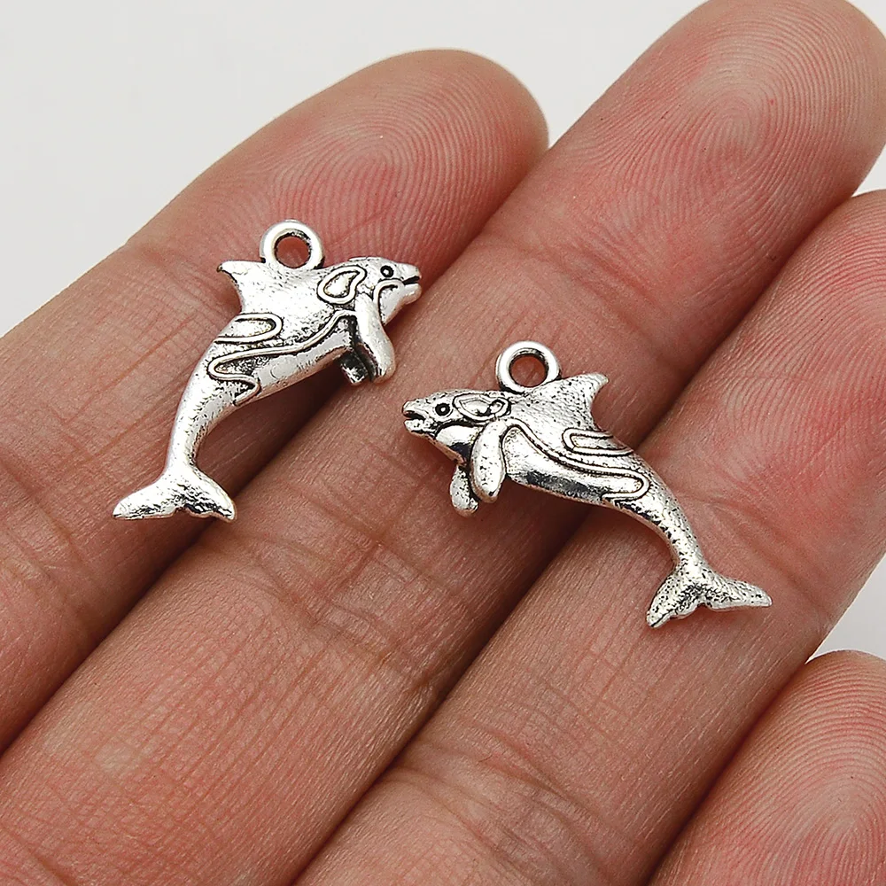 30pcs/Lot 12x24mm Antique Silver Plated Fish Charms Whale Pendants Fitting Diy Jewelry Materials To Make Goods For Creative Work