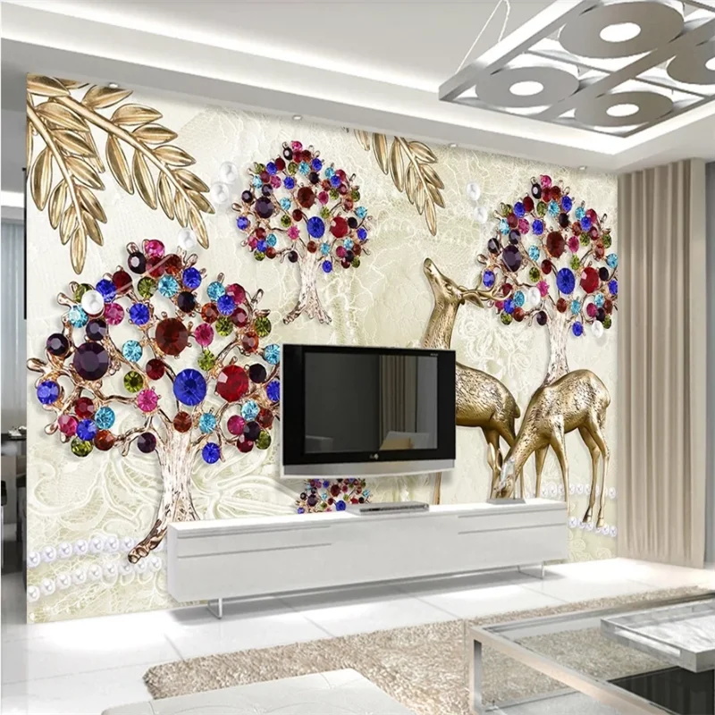 

beibehang Custom wallpaper 3d mural jewelry fortune tree metal elk 3d stereo TV background wall papers home decor 3d wallpaper