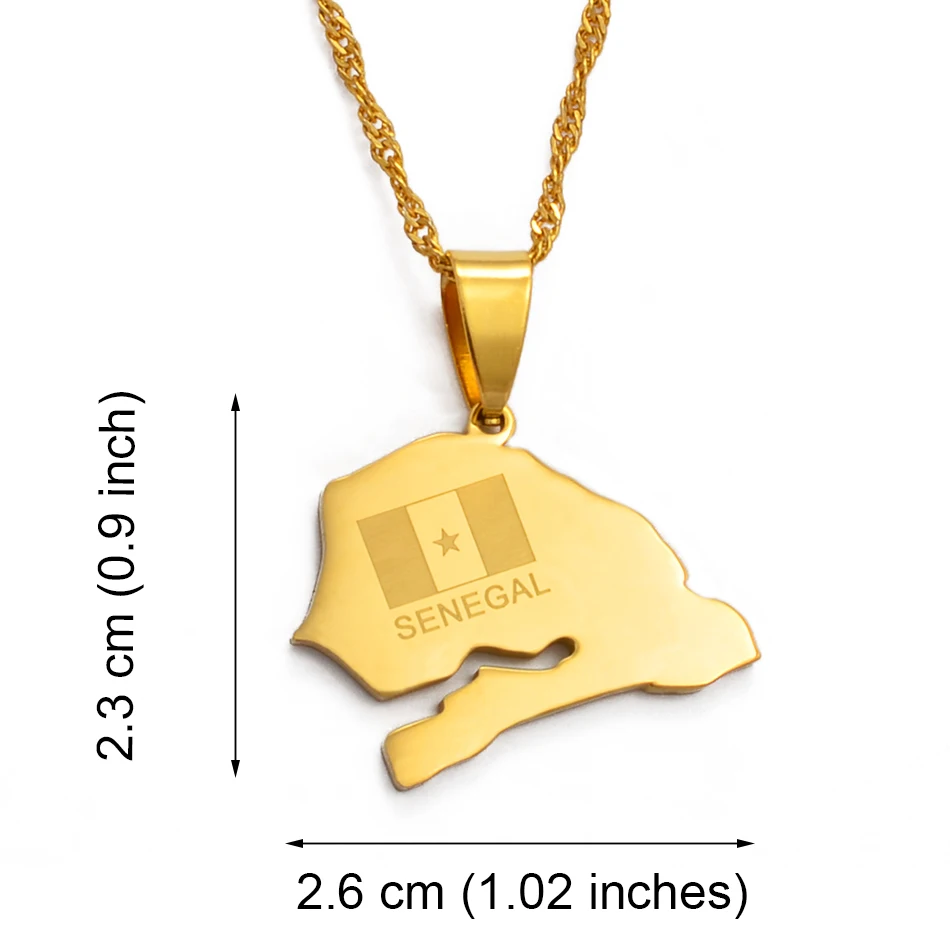 Anniyo Senegal Map & Flag Charm Pendant and Thin Necklaces for Women/Girl Gold Color Jewelry African Map of Senegalese #025921