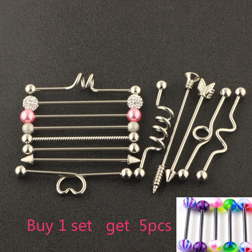 13pcs 316L Surgical Steel Industrial Barbell Earrings Heart Arrow for Women Men Helix Conch Cartilage Piercing Jewelry пирсинг
