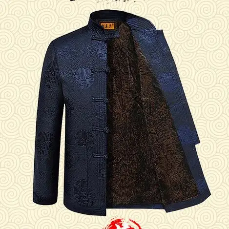 Chinese Traditional Men Jacket New Year Coat Middle-aged and Elderly Winter Thick Tang Vintage Plush