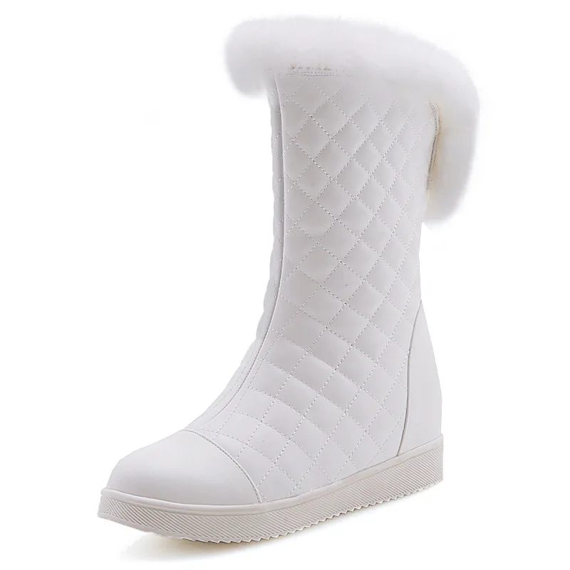 

New Popular Women Snow Boots Faux Fur Increased Heels Warm Fur Inside Solid Winter Boots Female Shoes Woman 2020