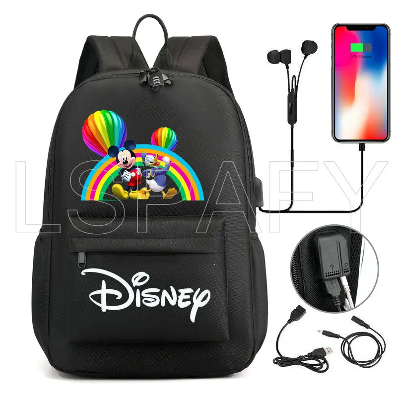 Disney Usb Charging Backpack Mickey Mouse Schoolbag Back To School Bookbag Teenager School Bags for Boys Girls Mochila