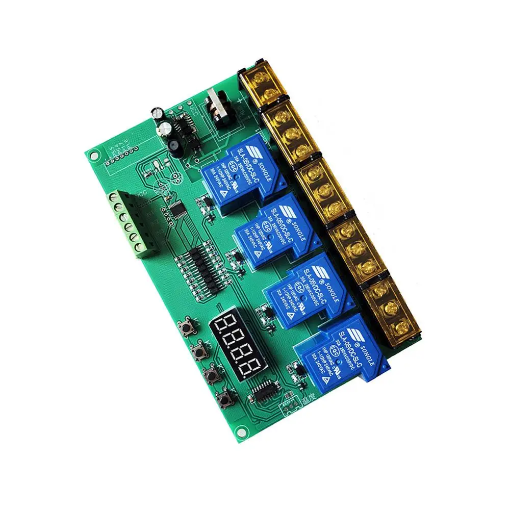 Taidacent 30A 4 Ch High Power Relay Switch Dual Motor Control Timer Relay Self-locking Interlock Cycle Programmable Relay Module