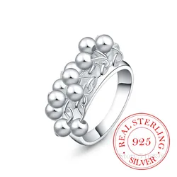 2020 100% 925 Solid Sterling Silver Smooth Surface Beads Cocktail Rings for women men Size 6 7 8 9 10 Women Girls Kids Xmas Gift