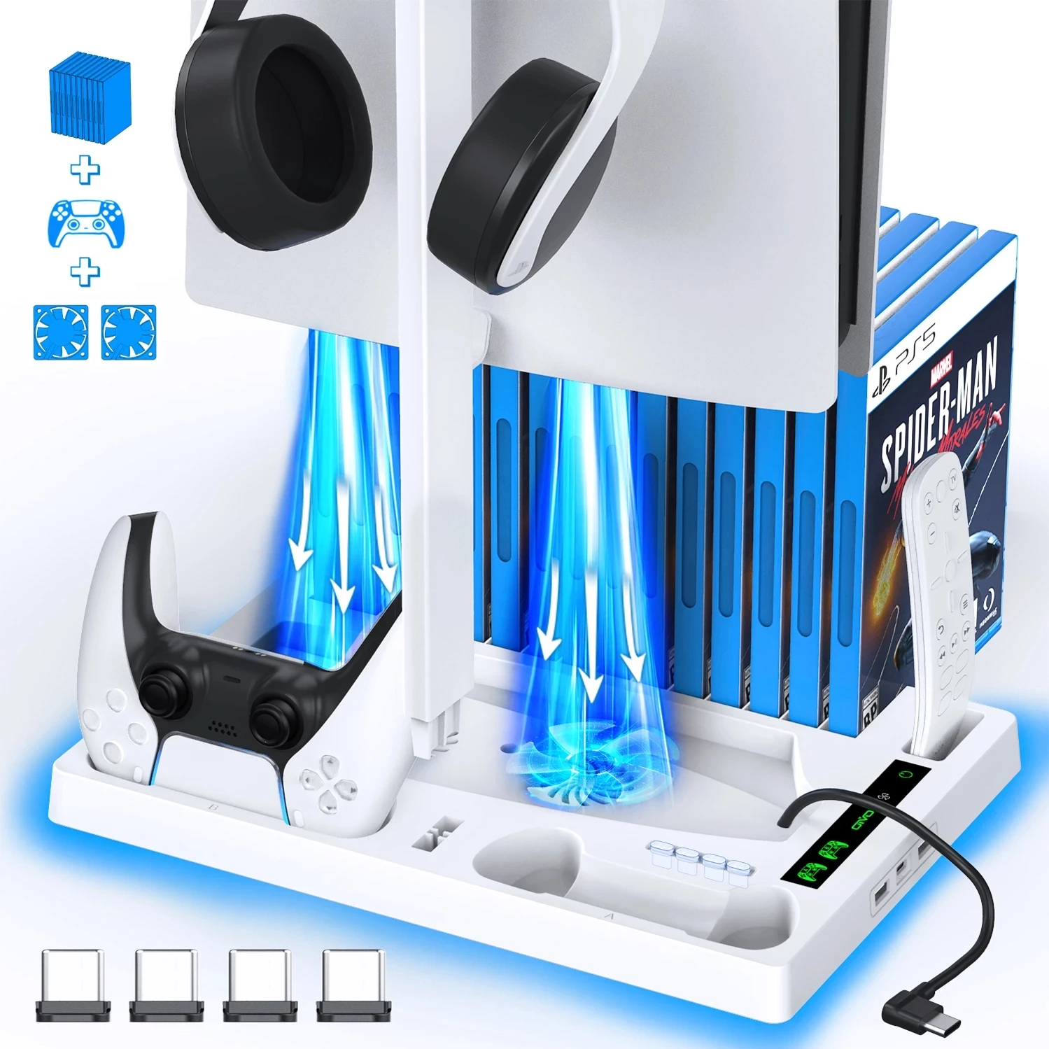 

New for PS5 Dual Controller Charger Console Vertical Cooling Stand Charge Adapter Game Slot For Sony Playstation5 Disc/Digital