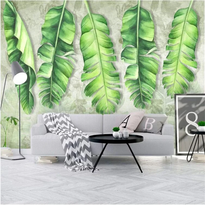 wellyu Custom wallpaper papel de paredeNordic minimalist fashion hand-painted rainforest plant banana leaf garden background