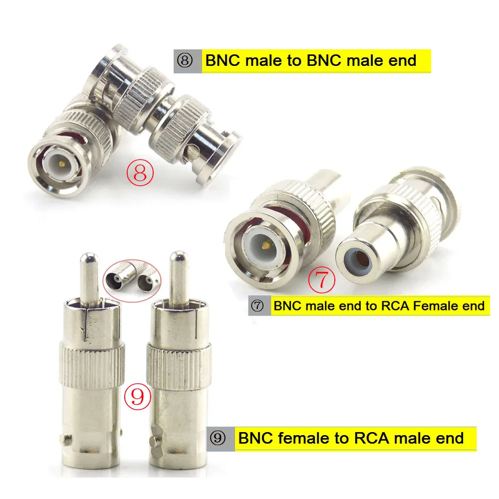 CCTV Camera Sistema de Segurança, Conector BNC, RCA Feminino, Cabo coaxial Masculino, Vigilância, Vídeo AV, Cabo Adaptador, 5pcs