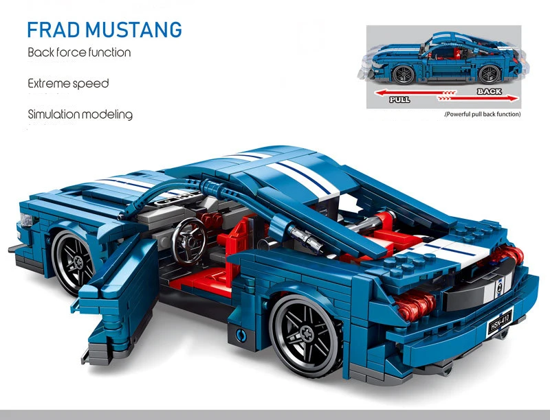 ทางเทคนิคอเมริกา Mustangs Shelby GT500 Building Block กล้ามเนื้อกีฬารถอิฐดึงกลับรถของเล่นคอลเลกชันสําหรับของขวัญ