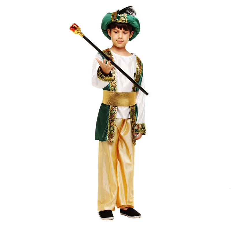 Costume de prince arabe d'Halloween pour enfants, costume de roi arabe, robe de paupières cosplay avec chapeau, combinaison trempée, vêtements pour enfants