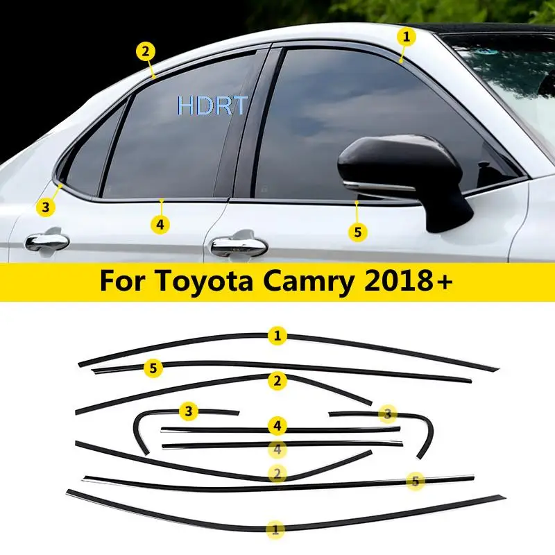 

Fit For Toyota Camry 2018 2019 2020 2021 Black Stainless Steel Window Cover Trim Strip Moulding Car Accessories