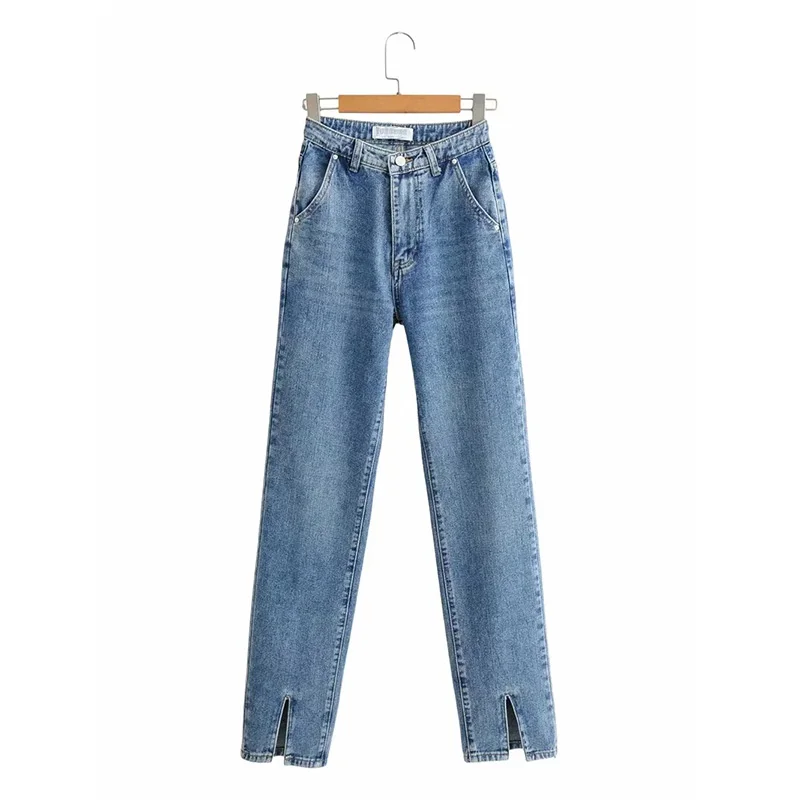 MosiMolly Vintage Blue Jeans Pants Women Split Floor Length Pants Women Denim Jeans Women Bottom Sprint New