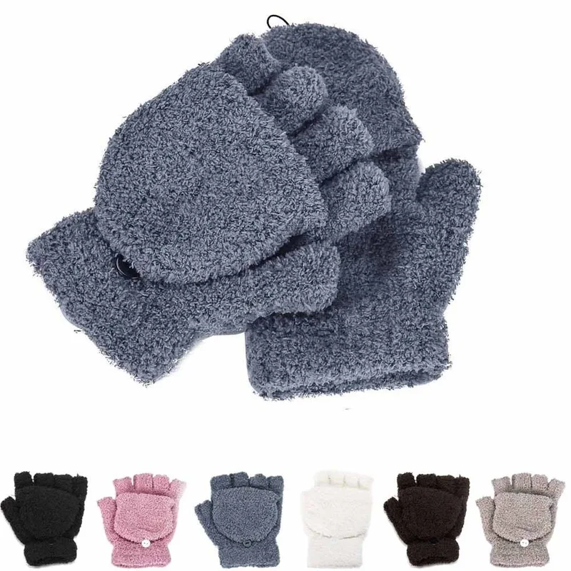 Winter Warm Thickening Wool Gloves Knitted Flip Fingerless Flexible Exposed Finger Thick Gloves Mittens Men Women Glove