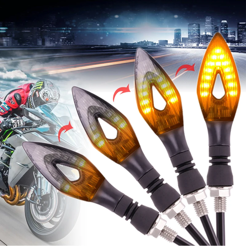 4/2 pces led motocicleta pisca sinais de volta luz 24 smd pisca-pisca da cauda fluindo água blinker ip67 dobrável motocicleta piscando luzes.