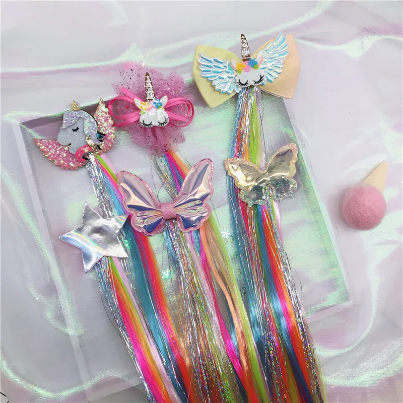 New Girls Cute Cartoon Unicorn Colorful Wigs Hairpins Princess Sweet Headband Hair Clips Barrettes Kids Fashion Hair Accessories