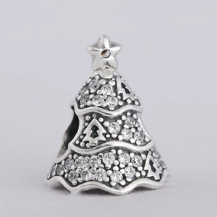 

New Twinkling CZ Pave Christmas Tree Charm Beads 925 Sterling Silver Jewelry Festival Charms Fits Pandora Charm Bracelets