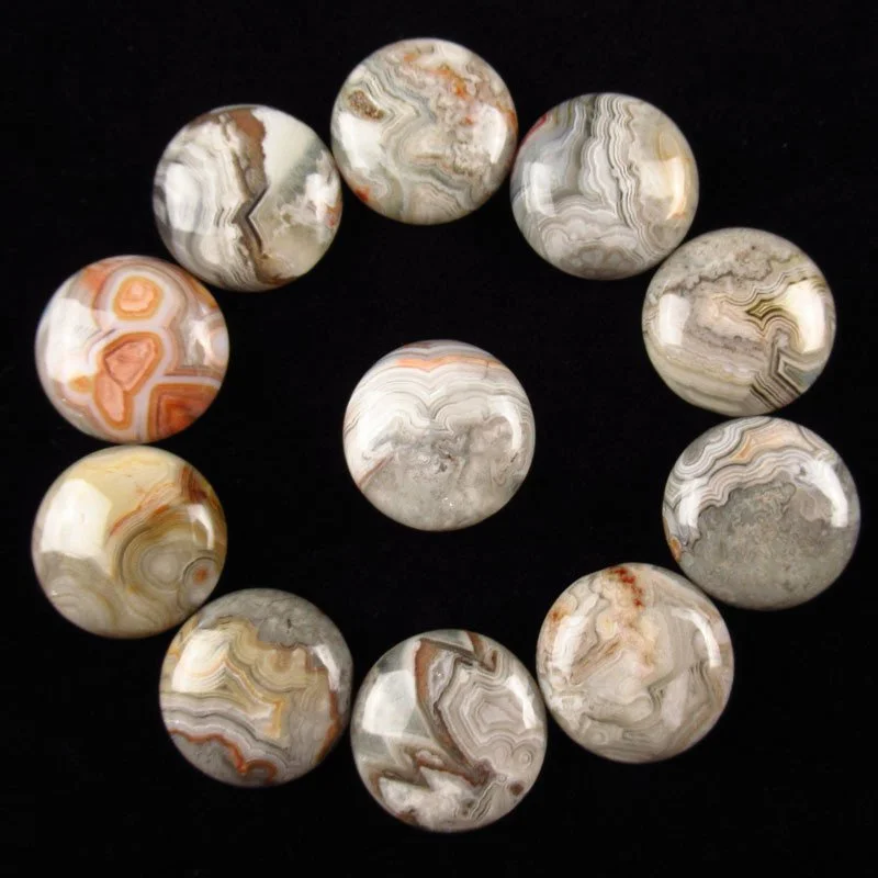 

10Pcs 16x6mm Wholesale Round CAB Cabochon Natural Stone Mexico Crazy Lace Agate No Drilled Hole Bead For Jewelry Making Bracelet