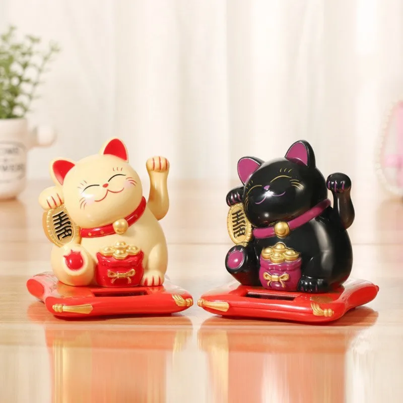 Chinese Lucky Cat Solar Powered Gold Waving Cat Hand Paw Up Wealth Prosperity Welcoming Good Luck Waving Cat Birthday Gift