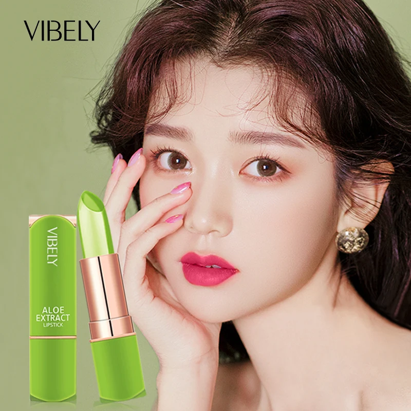 VIBELY Magic Aloe Vera Lipstick Color Changing Aole Gel Moisturer Lip Balm Longlasting Wholesale Women Makeup Cosmetics Products