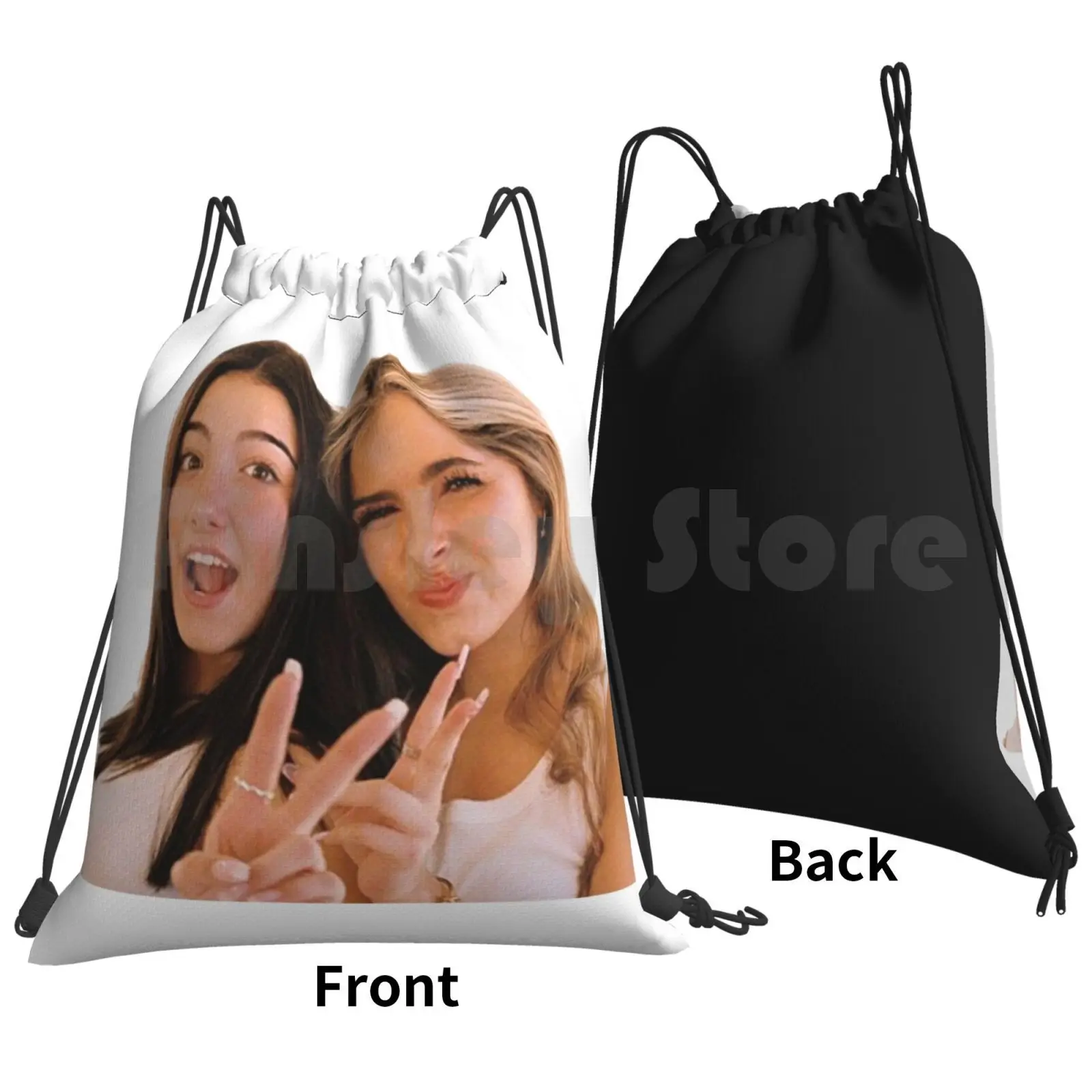 Charlie And Addison Backpack Drawstring Bags Gym Bag Waterproof Renagade Dmelio Rae Netflix Vintage Y2k Aesthetic Vsco