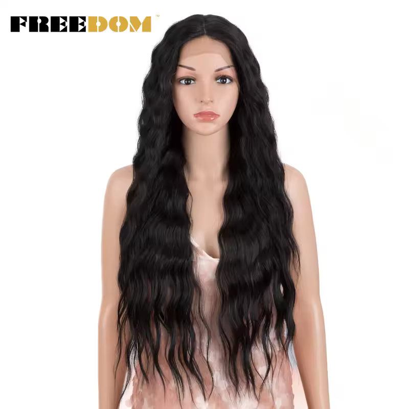 FREEDOM Synthetic Lace Front Wig Long Deep Wavy Ombre Blonde Ginger Lace Wigs For Black Women Heat Resistant Cosplay Wigs - Image 4
