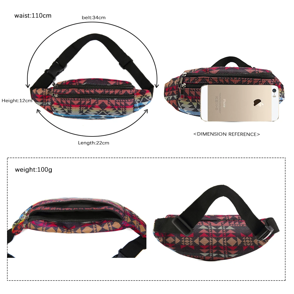 Annmouler Luxury Women Fanny Pack Brand Fabric Print Waist Packs Bohemian Fanny Bag Pockets Phone Pouch Sports Travel  Bags