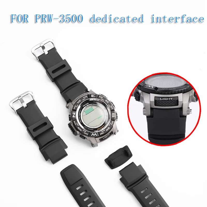 Silicone Watch Band For Casio PRG-260/550/250/PRG500 PRW-3500/2500/5100 With Linker Waterproof Outdoor Sports Black Men's Strap