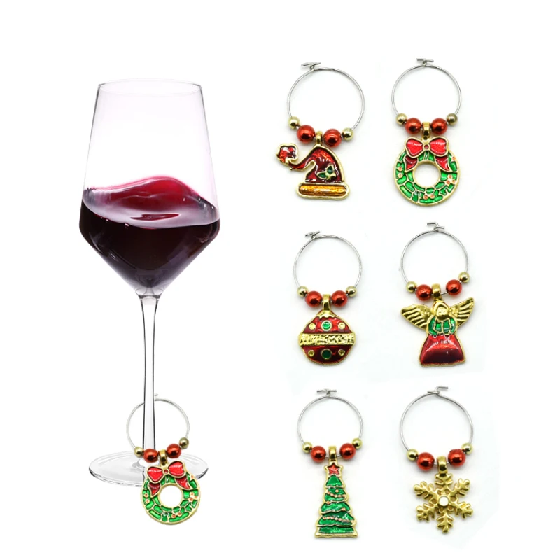 

6Pcs Christmas Xmas Cup Decoration Rings Wine Glass Pendants For Home Table Decoration Party New Year Product Party Supplies