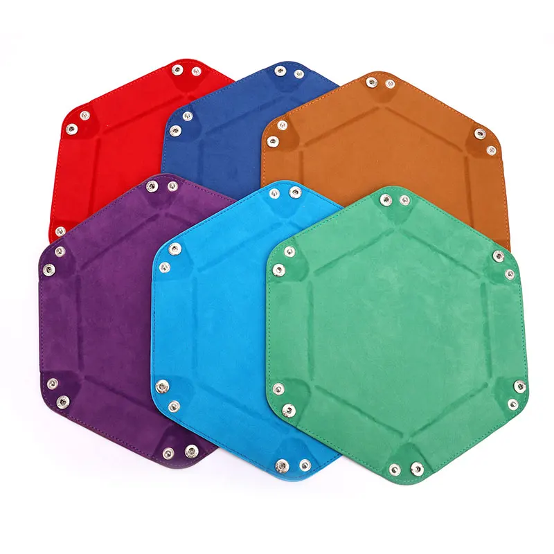 New Foldable Dice Hexagonal Tray Box PU Leather Desktop Storage Box Folding Hexagon Coin Square Tray Dice Game 6 Styles