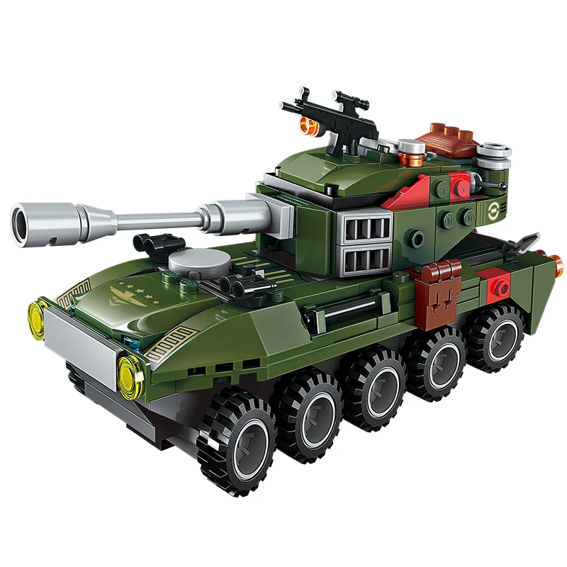 

QMAN building blocks Kit Brick Model Kids Toys Eight in one military tank Armored car 361PCS for boy‘s gift 4-8 years old