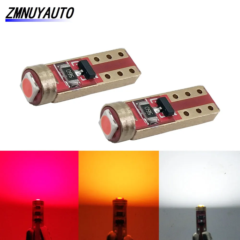 2PCS T5 LED W3W 1SMD 3030 Car Interior Instrument Light Indicator Dashboard Wedge Bulb Auto Lamp No Polarity White Red Yellow 12