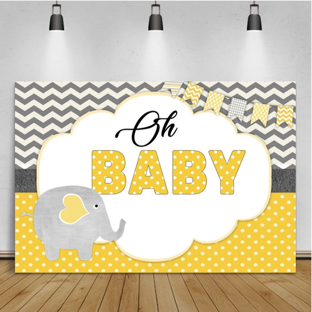 Laeacco Cartoon Elephant Baby Birthday Background Banner Yellow Dot Polka Portrait Custom Photographic Photo Backdrop