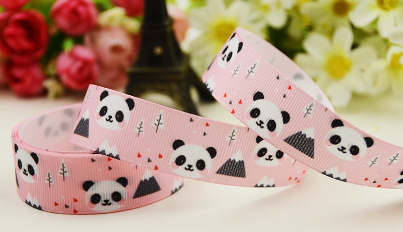 22mm 25mm 38mm 75mm Panda Cartoon printed Grosgrain Ribbon party decoration 10 Yards X-04951