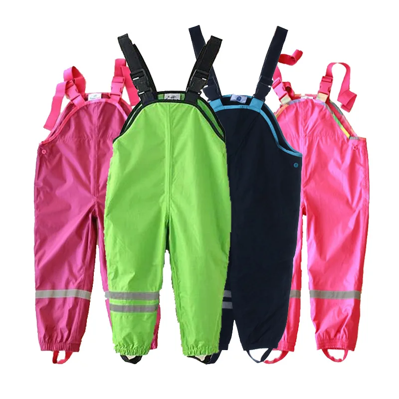 2025 new boys and girls solid color bib pants, 1-9 year old children's overalls, waterproof pants, red green blue powder