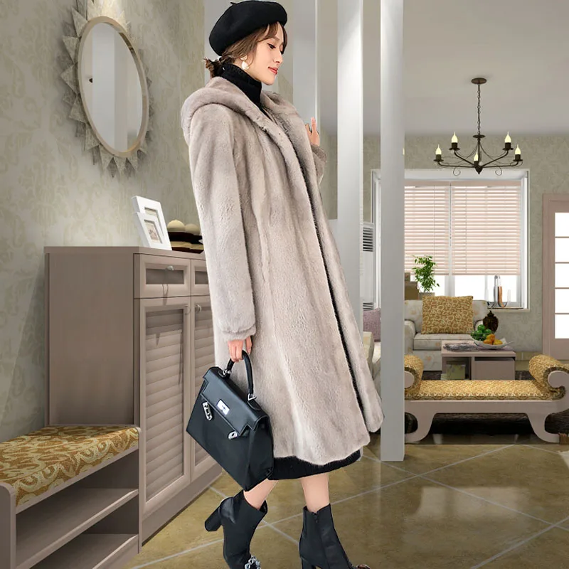 Waterproof velvet fur coat female fashion medium long thicken 2025 winter new fur coats large size over the knee fur coat female