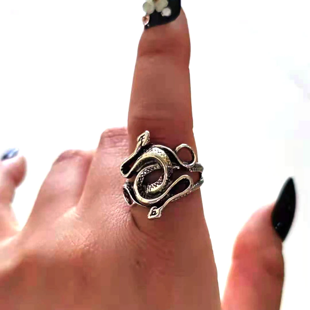 

5pcs new Snake Rings Silver Color Punk Open Adjustable Design Animal Exaggerated Finger Ring for Women Men Party Jewelry Gift