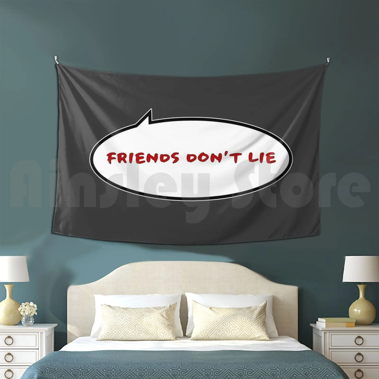 Friends Don't Lie-Speech Bubble Tapestry Living Room Bedroom Friends Dont Lie Netflix Mike Demogorgon Retro Vintage