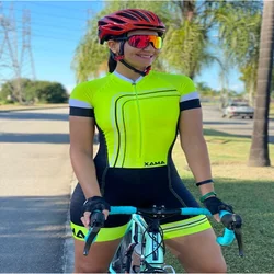 XAMA Go Pro Team Triathlon Set Women's Cycling Jersey Suit One Piece Short Sleeve Macaquinho Ciclismo Feminino Gel Pad