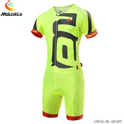 Malciklo Men's Triathlon Short Sleeve Tri Suit Breathable Quick Dry Team Skinsuit Bike Swim Run Racing One Piece Suit Triathlon