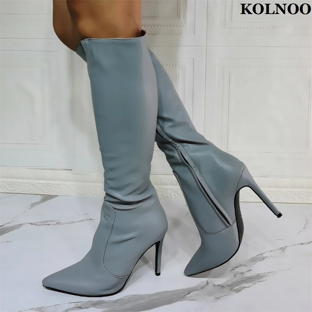 

Kolnoo Handmade New Ladies High Heel Boots Real Photo Large Size 35-47 Party Prom Knee-High Boots Evening Fashion Winter Shoes