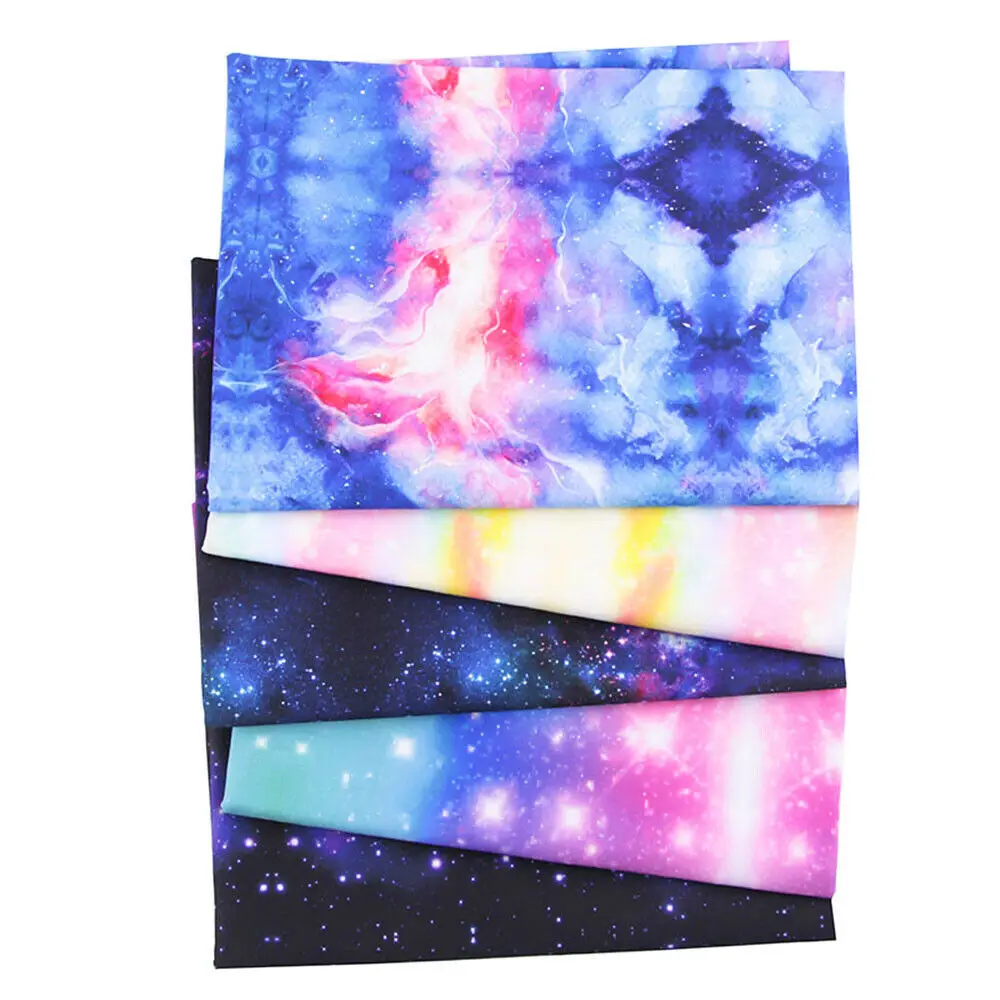 25x25CM 5PCS Space Galaxy Night Sky Rainbow Cotton Fabric Patchwork DIY Clothing Dress Home Textile Sewing Accessories DIY Craft