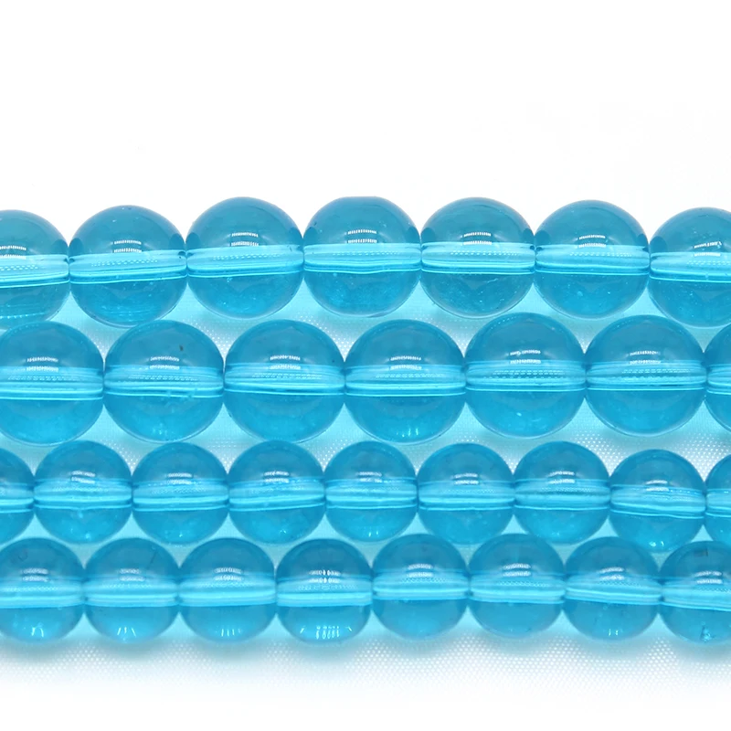 Natural Light Blue Glass Stone Charm Round Loose Spacer Beads for Jewelry Making Needlework DIY Bracelet Necklace 4/6/8/10/12 MM