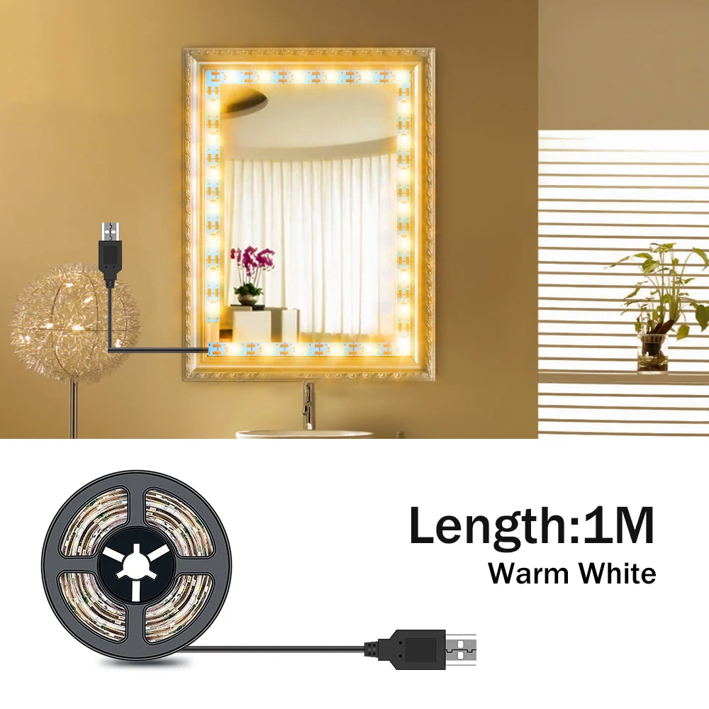 LED Makeup Vanity Mirror Light Strip Bathroom Bulb Dressing Table Wall Lamp Led Night Light For Room Cosmetic Mirrors Decorative