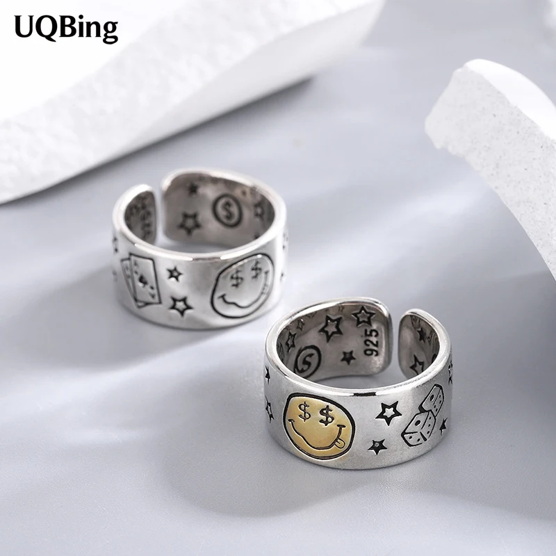 

Винтажное ювелирное изделие в стиле хип-хоп, серебро 925 пробы, с улыбающимся лицом, золотым лицом, долларом США, звездой, стандартной длины, парные подарки, ювелирные изделия