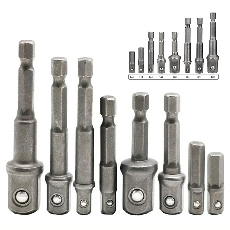 8pcs Sleeve Connecting Rod Head Socket Adapter Impact Hex Shank Drill Bits Bar Set 1/4\