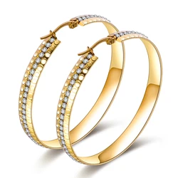 Super Big Circles Hoop Earrings Twisted Stainless Steel Gold Color Thread Girl Earrings