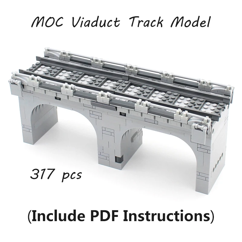 317Pcs MOC Track Viaduct Model Set Railroad Train Bridge Compatible City Train Parts Street Traffic View Building Blocks Kid Toy